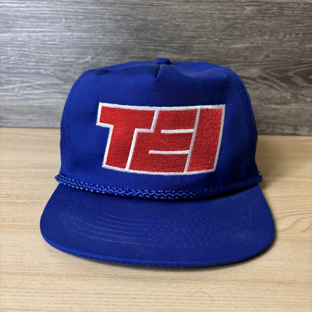 Vintage TEI Hat Cap Strap Back Blue Red Trucker Mens